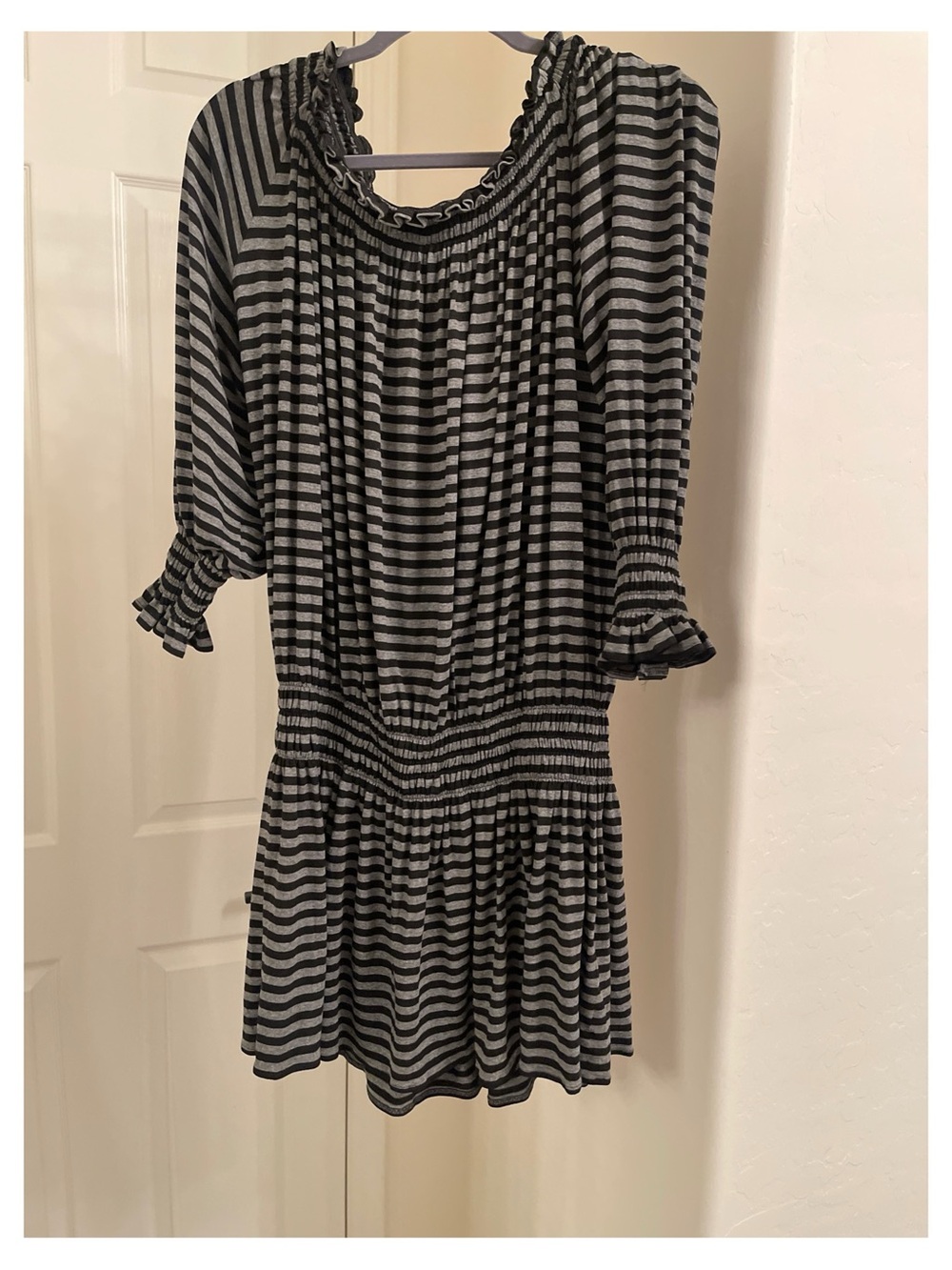 Norma Kamali Black and Gray Striped Mini Dress